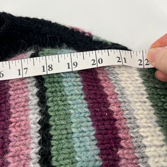 Hand Knit Wool Sweater Womens Large Chunky Colorful Stripe Boatneck Multicolored - Picture 9 of 11